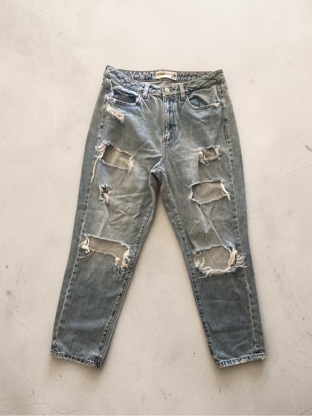 Garage Men’s Relaxed Ripped Denim Jeans - Light Blue
